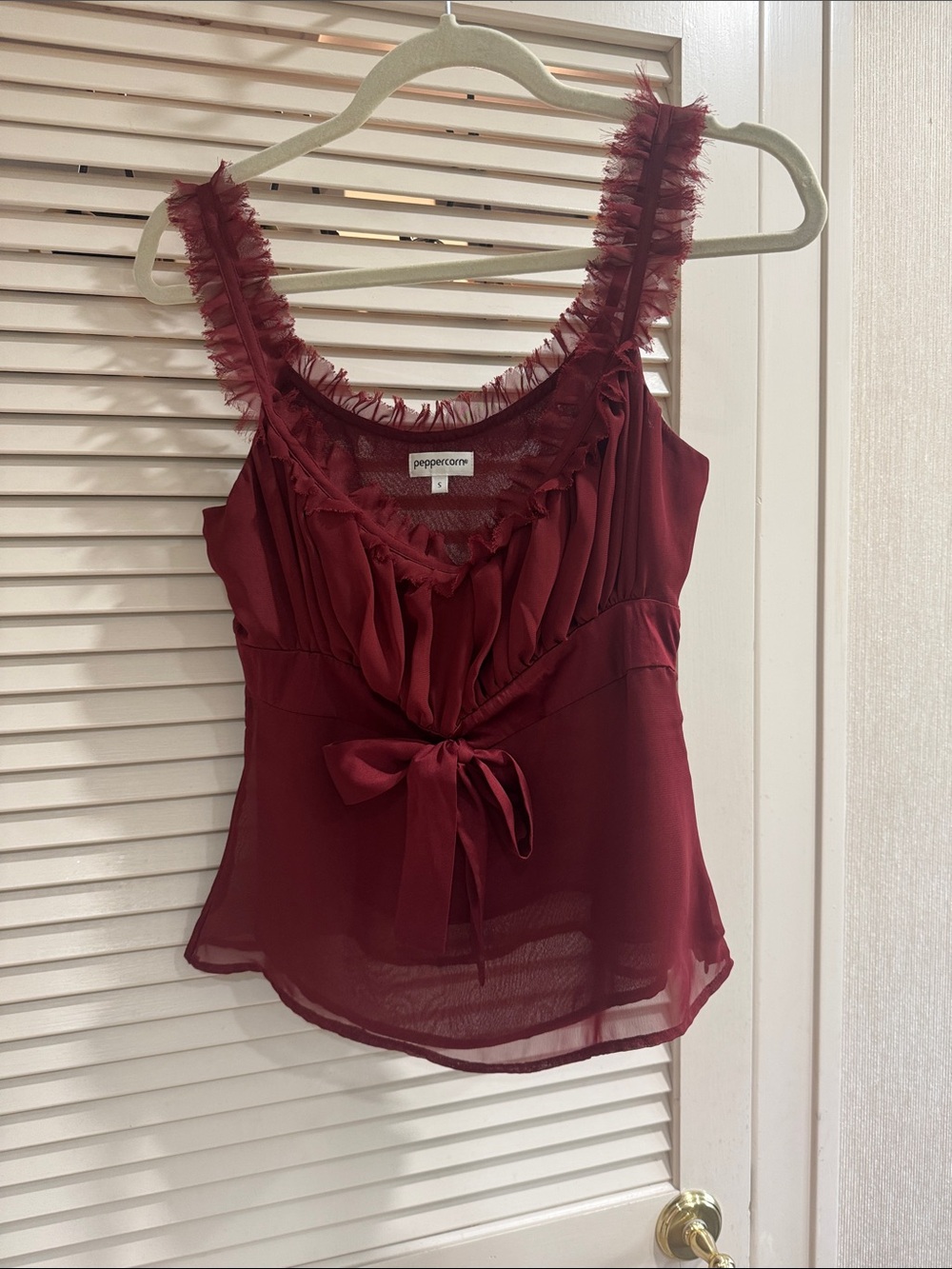 Burgundy Ruffle Tie-Front Camisole